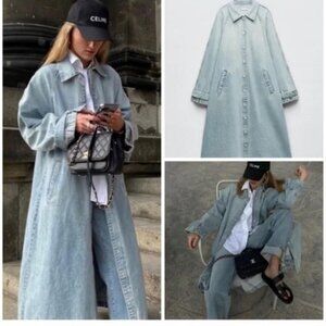 Zara Light Wash Denim Trench Coat - Perfect for Spring